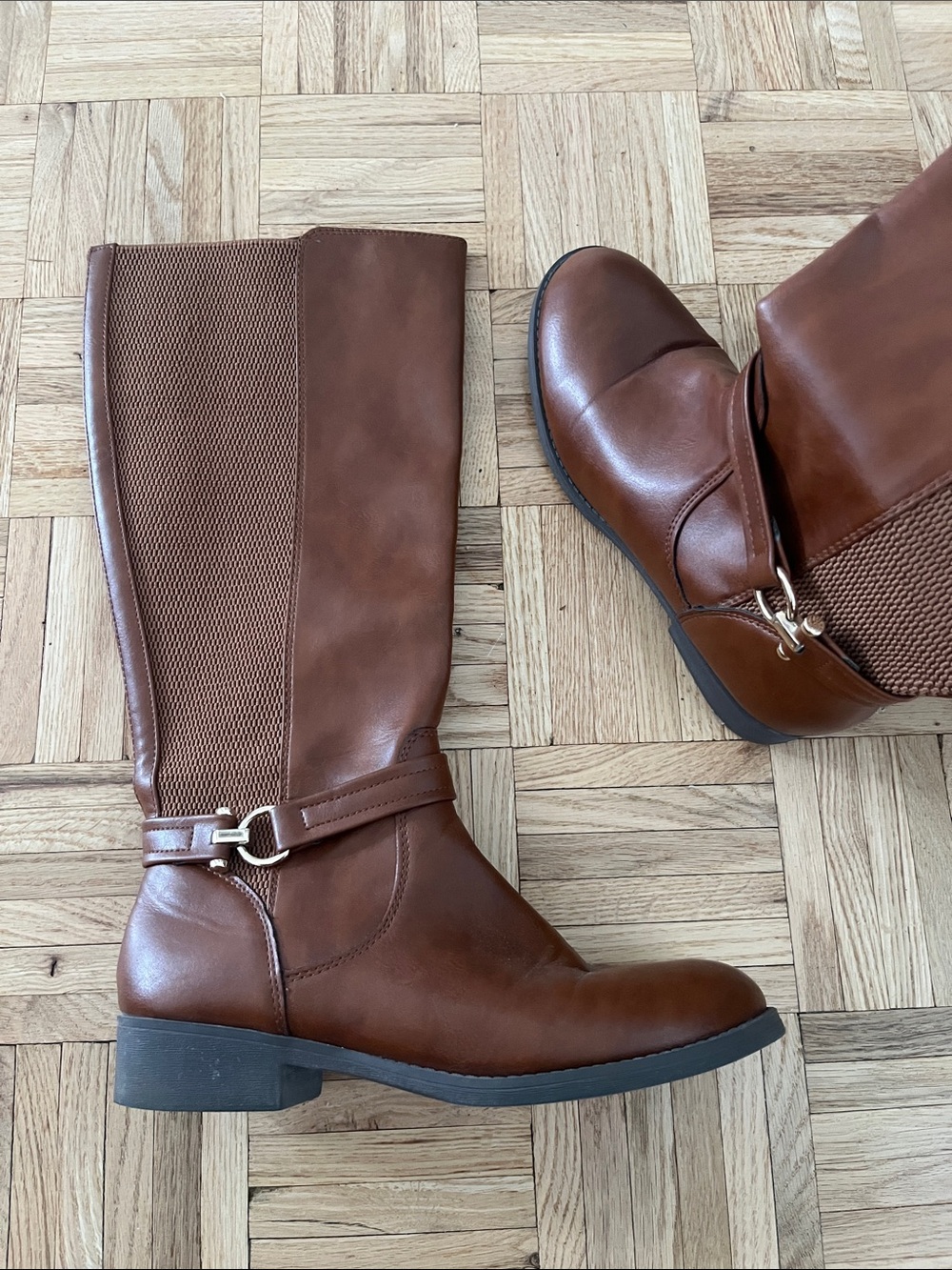 Women's Brown Knee-High Boots with Buckle Detail